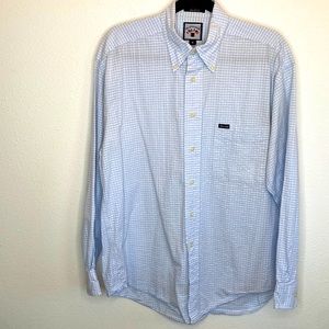 faconnable button up long sleeve medium blue checkered 100% cotton